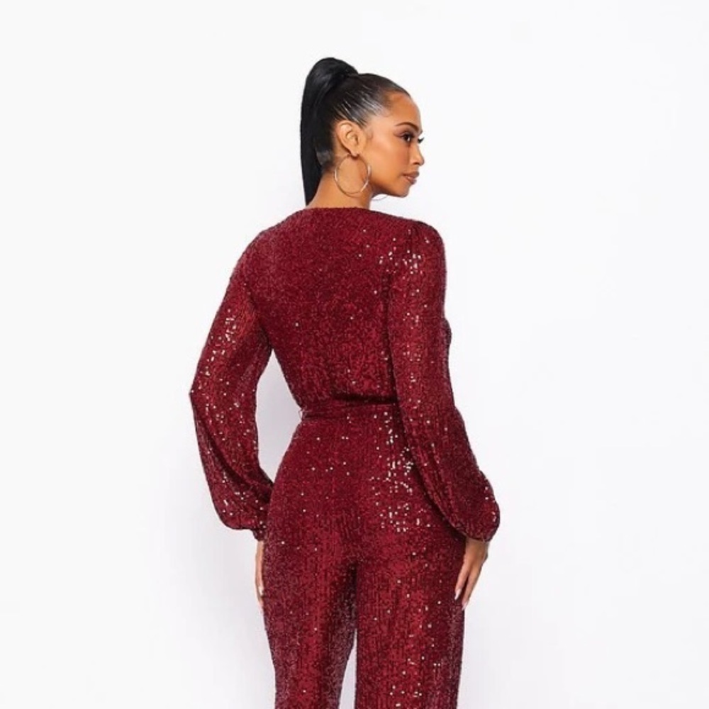 #70 Radiant Burgundy Sequin Jumpsuit - Picture 3 of 8